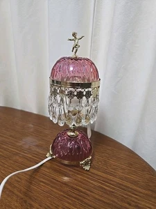 Vintage Pink Crystal Boudoir Table Lamp Made In Italy Unused - Picture 1 of 10