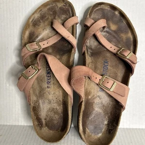 Berkenstocks Womens 40 Pink Leather VGUC Suede Sandals Summer Beach - Picture 1 of 4