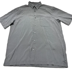Breakwater Men Button Up Shirt L Blue Gray Striped Modal Rayon Short Sleeve SNAG - Picture 1 of 10