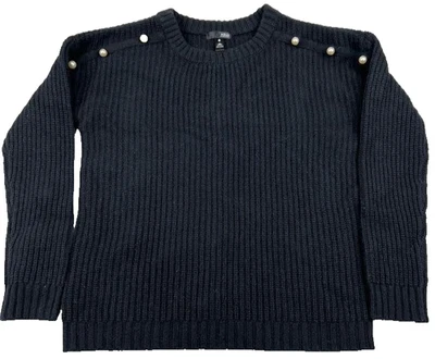 Aqua Cashmere Sweater Womens Medium Navy Blue Tight Knit Ribbed Beaded Casual - Image 1 of 4