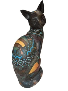 Handbemalte ägyptische Bastet Katze Figur mit Mustern Skarabäus Designs - Bild 1 von 12