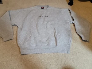 Vintage Nike Crewneck Sweatshirt Size Large Center Check Gray Y2k Mini Swoosh  - Picture 1 of 9