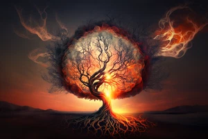 Canvas Art Fire Tree Of Life Sunset Wall Picture Poster Print - Picture 1 of 22