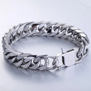 Brazalete de cadena de acero inoxidable Rombo 316L plateado de 15 mm 8 pulgadas para hombres y niños - Imagen 1 de 4