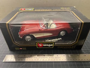 Vintage Burago 1957 Chevrolet Corvette Convertible Red Diecast Chevy UNUSED nos - Picture 1 of 7