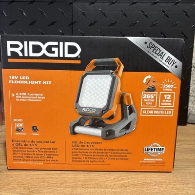 * 新 * Ridgid 18V 无绳泛光灯套件 R86902KSB 带电池和充电器 — 第 1/4 张图片