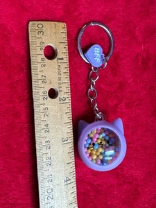 Key Chain with Light Purple Kitty Cat Head filled with Tiny Colored Balls - Picture 1 of 4