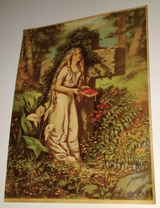 Geo Stinson & Co 1878 Religious Print - Girl Holding Holy Bible - Picture 1 of 3