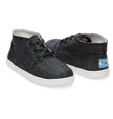 Toms Boys Youth Paseo- Mids Shoes Black Chambray  Denim  Size 3Y New - Image 1 of 4