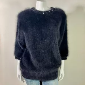 80 % Angora Fuzzy Vintage LS KOLLEKTIONEN schwarzer Pullover Pullover 42 Zoll Büste - Bild 1 von 10