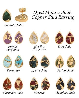 Ohrstecker gefärbt Jade Quarz komprimiert Edelstein Gold galvanisiert Geburts... - Bild 1 von 4