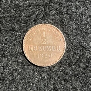 1866 German States (Wurtt Emburg) 1/2 Kreuzer High Grade over 50% Red - Picture 1 of 2
