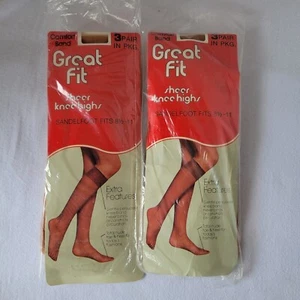 VINTAGE Great Fit Sheer Knee Highs Sandelfoot 8.5-11 2 SEALED PACKs 6 Pair - Picture 1 of 6