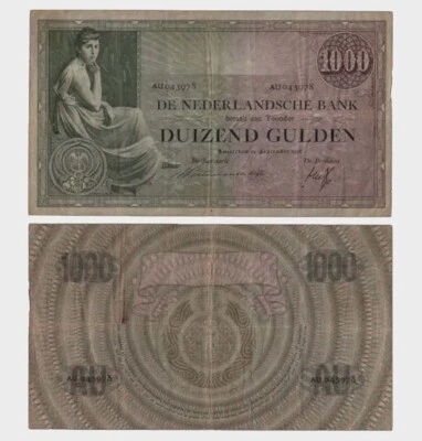 Netherlands - 1938 - 1000 Gulden - "VG+"  #CO6806 - Image 1 of 4