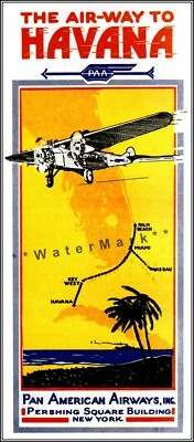 Póster Pan Am 1928 La Habana Cuba Vintage Impresión Arte Retro Aerolínea Viaje Tropical   Foto 1 de 4