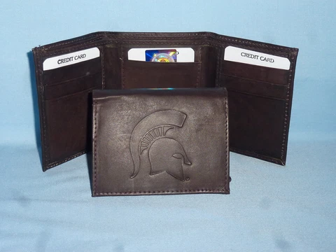 MICHIGAN STATE SPARTANS   Leather TriFold Wallet    NEW    dkbr 3  m1 Cover