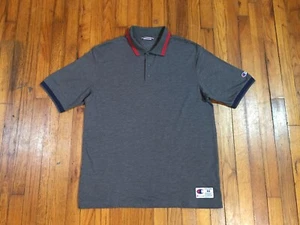 Champion Short Sleeve Men Golf Shirt Gray Red Knit Polo Style Size L Large VGC - Picture 1 of 10
