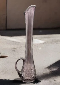 RARE AMETHYST PURPLE HOBNAIL STRETCH SWUNG GLASS PITCHER VASE 14" Kanawha Glass - Picture 1 of 8