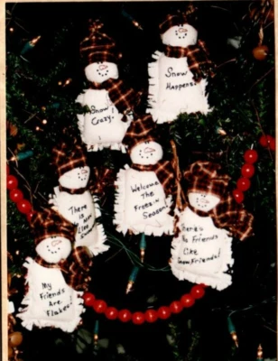 Message Men Pattern Country Primitive Christmas 5" Ornaments Snowmen - Image 1 of 3