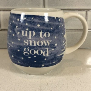 CRATE AND BARREL UP TO SNOW GOOD BLUE COFFEE MUG CUP 14 OZ GLAZED STONEWARE - Picture 1 of 5