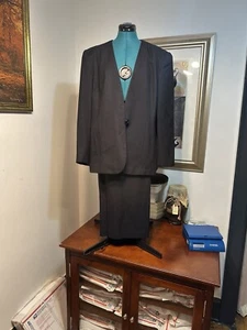 Vintage Clio 2 Suit Women’s Black Lined Skirt Jacket Size 18 - Picture 1 of 9