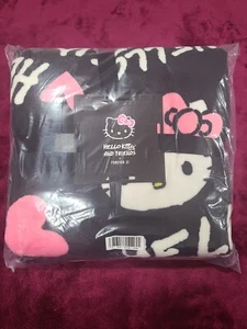 Hello Kitty Print Throw Blanket Black & Pink Hearts Forever 21 50" x 60" NWT - Picture 1 of 9