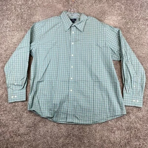 Dockers Dress Shirt Men's Size 17-17.5 Long Sleeve Teal Check Cotton Casual - Picture 1 of 7