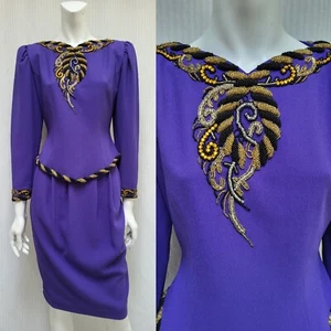 Vintage 2 Piece Purple Heavily Beaded Top and Skirt Suit - Size XS/S - EUC - Picture 1 of 15