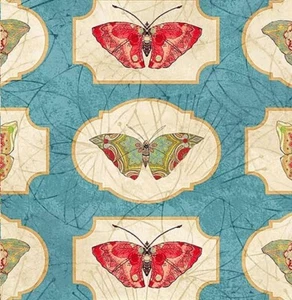 Northcott Artisan Spirit - Serendipity - Butterfly on Blue - cotton fabric - Imagen 1 de 2
