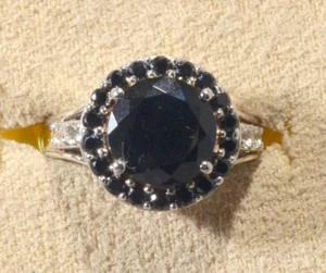 AUSTRALIAN BLACK TOURMALINE-THAI BLACK SPINEL-WHITE TOPAZ-RING SZ 6-PLAT/STERSIL - Picture 1 of 4