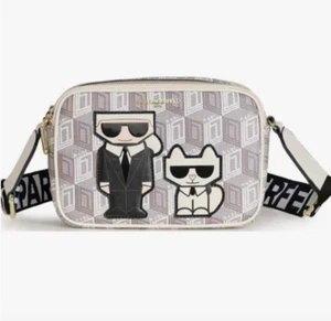 NWT KARL LAGERFELD MAYBELLE CROSSBODY CAMERA BAG PURSE WHITE GREY W AIRPOD CASE - Picture 1 of 5