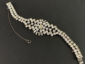 KRAMER STERLING SILVER Sparkly Vintage Clear Rhinestone Bracelet - Picture 1 of 16