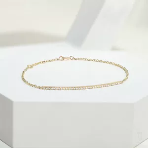 Bracciale Catena Minimalista Oro 14K 0,24 CT VS/F-G Diamante Barra - Il Gioiello - Foto 1 di 5