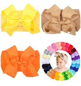 3Colors in 1package Baby Girls Bows Headbands Elastic Nylon Hairband - Picture 1 of 8