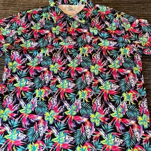 Golf Shirt Mens 2XL Polo Hawaiian Floral Print Bright Athleisure Casual New - Picture 1 of 11