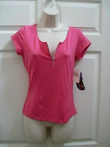 Energie Women's L Top Fuchsia Pink Zipper Neck Lightweight Stretch Fabric NWT  - Picture 1 of 6