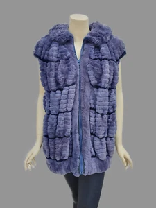 Two-toned Purple and Black Sheared Beaver Vest w/ Zipper - Medium - Picture 1 of 10