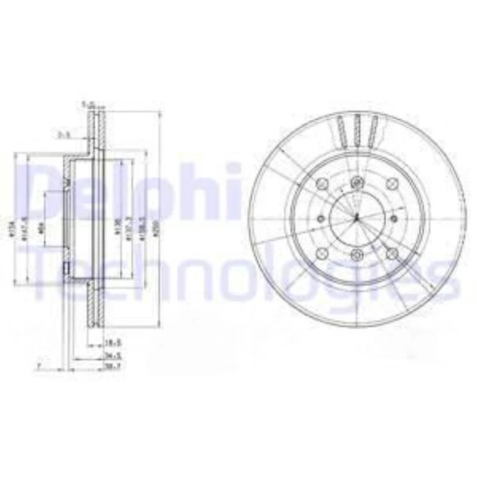 DELPHI 2x Disco de Freno Delantero Ø250 MM Ventilado para Suzuki Swift Cabriolet - Imagen 1 de 1