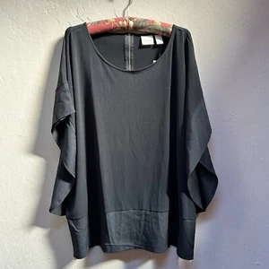 Chico's Woven East West Zipper Top Womens 3 Short Sleeve Knit Fashion Black New - Picture 1 of 9