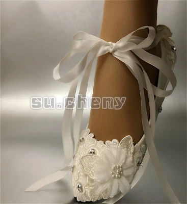 su.cheny туфли кружева света слоновой кости белый свадебные туфли на низком каблуке насосы размер 5-12 - Изображение 1 из 4