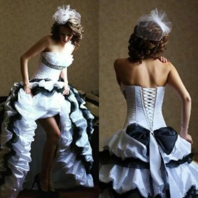 Vintage 1950 Black and White Wedding Dress Strapless Ruffles Bridal Gowns 2026 - Image 1 of 4