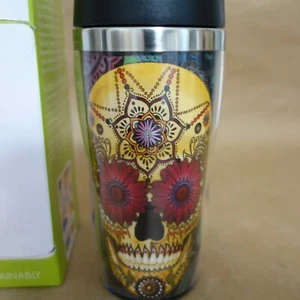 NEW Tree Free Greetings Sugar Scull Stainless Steel Coffee Tumbler 16oz Mexican - Picture 1 of 8