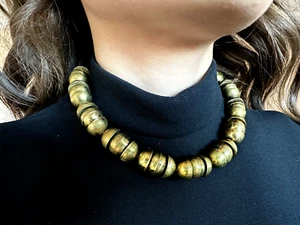 RARE ANTIQUE VICTORIAN GILDED BRASS VERY POLISHED NECKLACE BIG GOLD CHAIN LOOK! - Picture 1 of 11