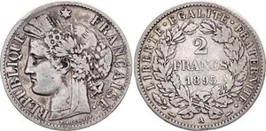 2 Francs Cérès - 1895 A Paris Argent - Picture 1 of 1