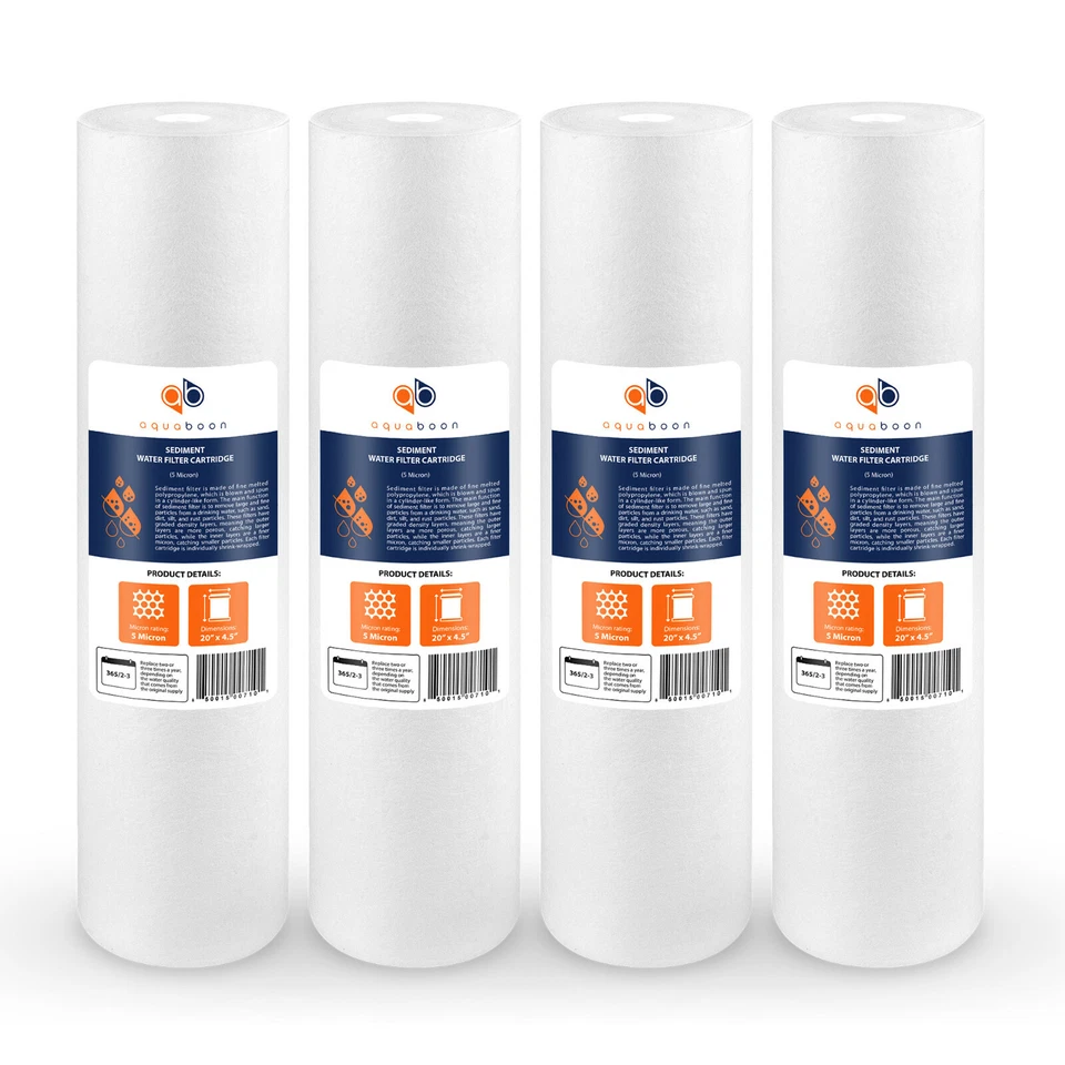 4PK of Big Blue 5 Micron 20" x 4.5" Sediment Water Filter Cartridge by Aquaboon - Image 1 of 4