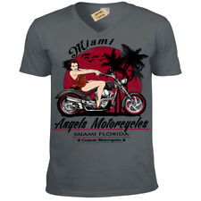Engel Motorräder T-Shirt Pin Up Biker Motorrad Sexy Miami Florida Herren V-Neck