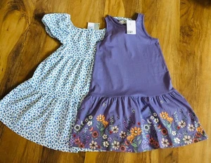 NWT Girl’s Set Of 2 Floral Dresses Size 7-8 H&M Cotton Primark Cares Polyester - Picture 1 of 10