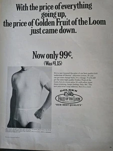 1970 Herren Golden Fruit of the Loom Slip Unterwäsche Vintage Werbung - Bild 1 von 1