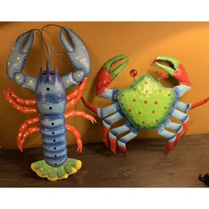 Tropical Metal Colorful Lobster & Crab Set Wall Hanging Art Beach Coastal Decor - Picture 1 of 12