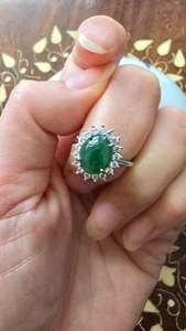 Genuine Water Green 2.95ct Jadeite Jade (Type A) 925 Silver Ring SIZE Adjustable - Foto 1 di 13